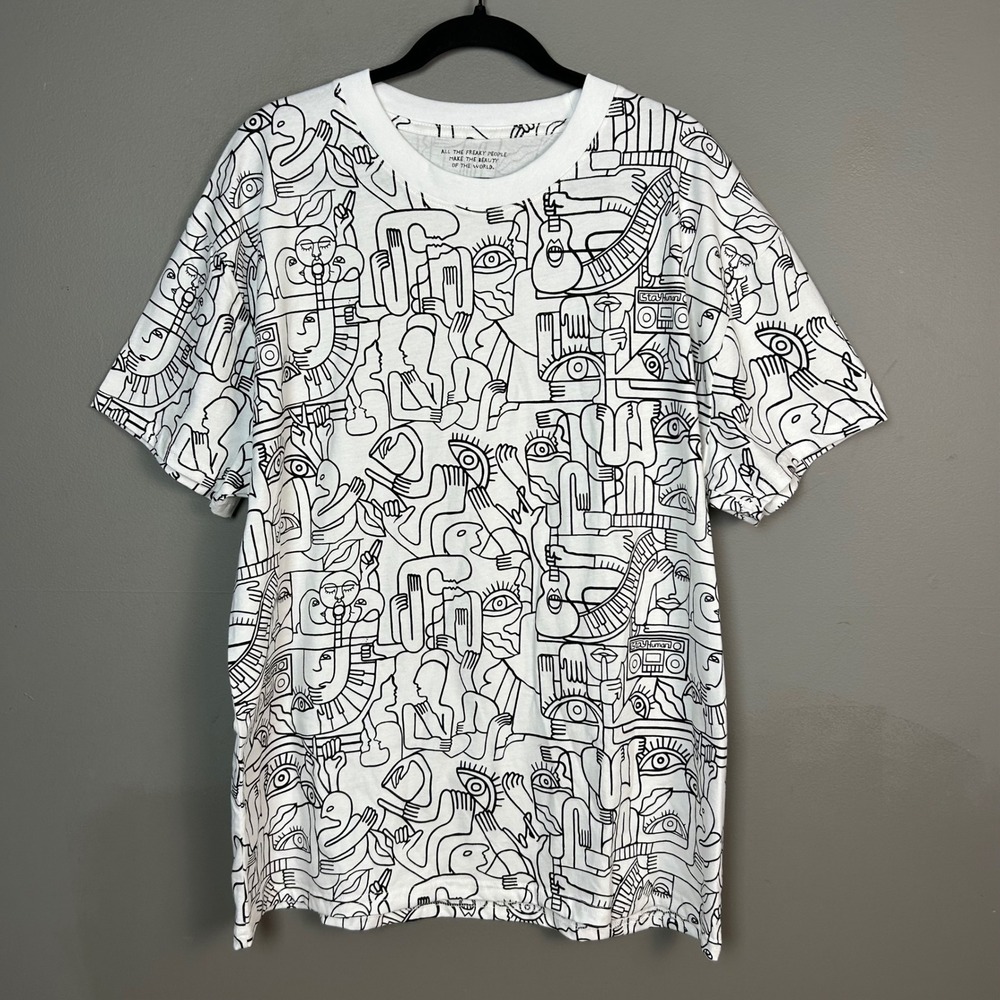 Michael Franti t-shirt XXL Graffiti Stay Human All Over Print Graphic Cotton